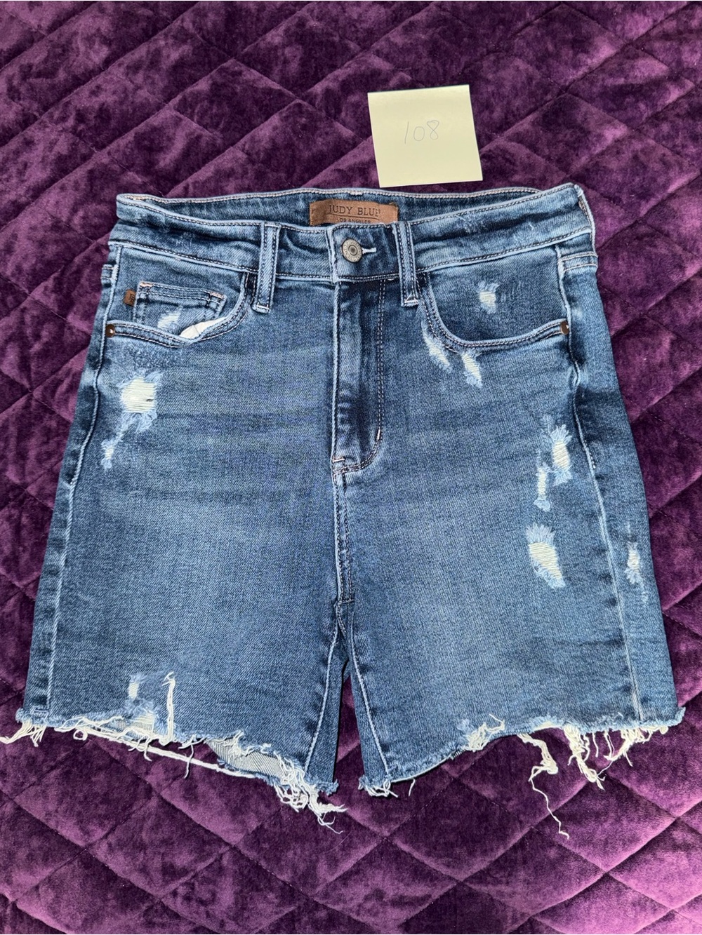 Judy Blue Distressed Mid-Blue Denim Jean Shorts